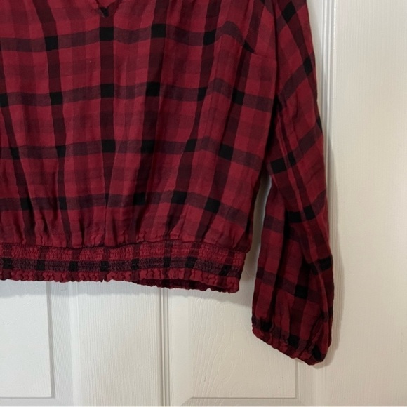 Anthropologie Cloth & Stone Sara Red Black Plaid Long Sleeve Blouse - Sz S - Picture 7 of 14